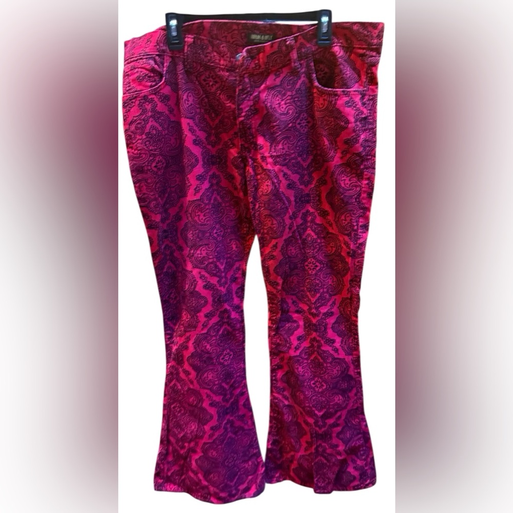 Run & Fly Red & Black Corduroy Flare Pants | Made in England | 38L. Stunning!